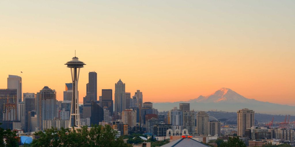 Seattle, WA city view at sunset