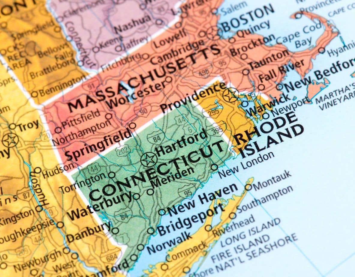 Connecticut US Main Cities County Map