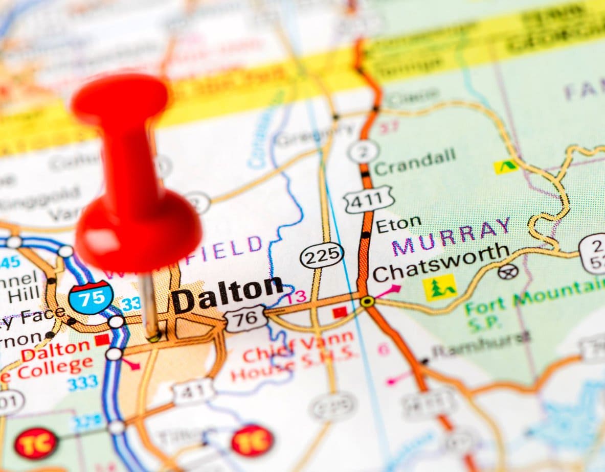 US capital cities on map series Dalton, GA